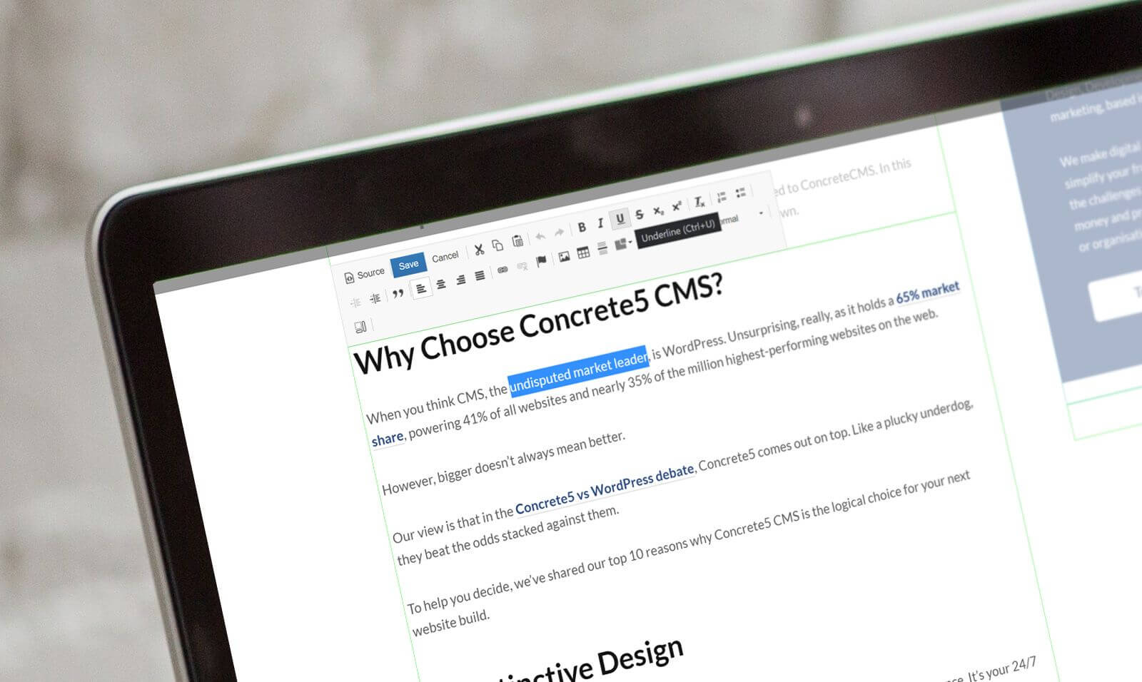 In-context editing in Concrete CMS